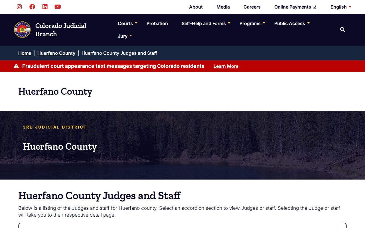 Huerfano County staff page identifying the Clerk of Court