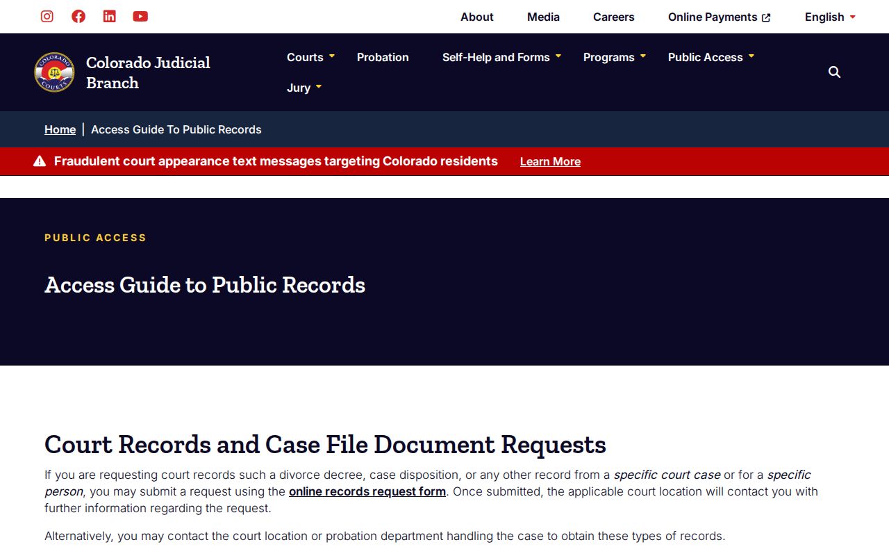 Colorado Judicial public record access limitations for court files