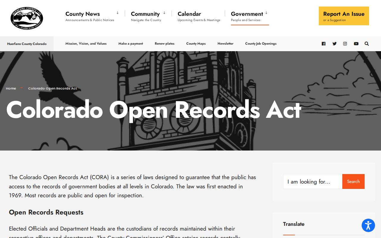 Huerfano County warrant records CORA request page